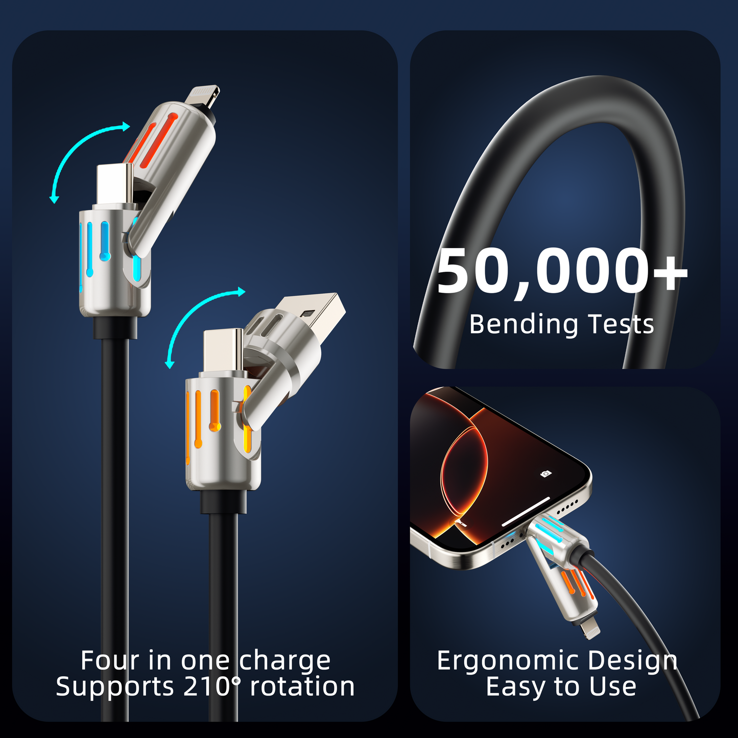 PURSUIT 4-in-1 240W SuperFast Charging Cable: MFi/PPS Certified, Military-Grade Durability, & Travel-Ready Design