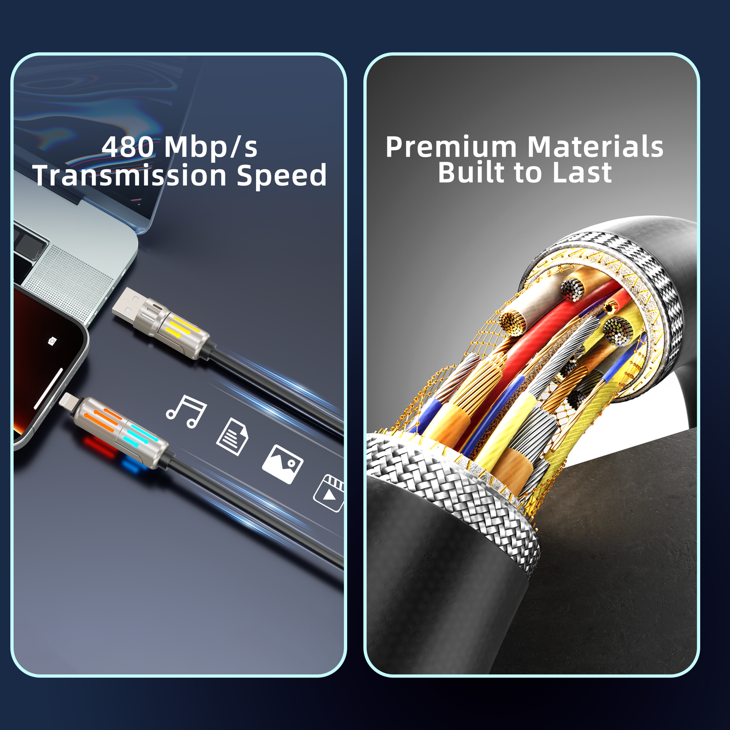 PURSUIT 4-in-1 240W SuperFast Charging Cable: MFi/PPS Certified, Military-Grade Durability, & Travel-Ready Design