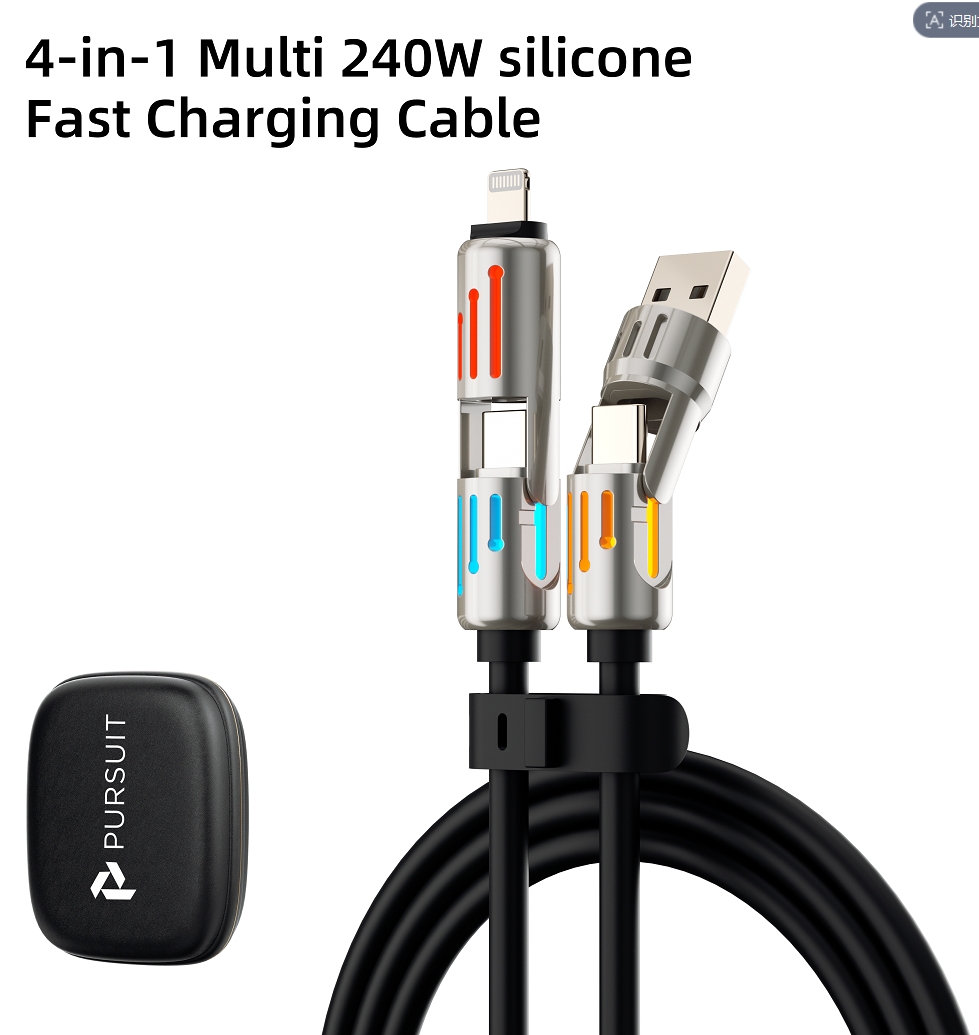 PURSUIT 4-in-1 240W SuperFast Charging Cable: MFi/PPS Certified, Military-Grade Durability, & Travel-Ready Design
