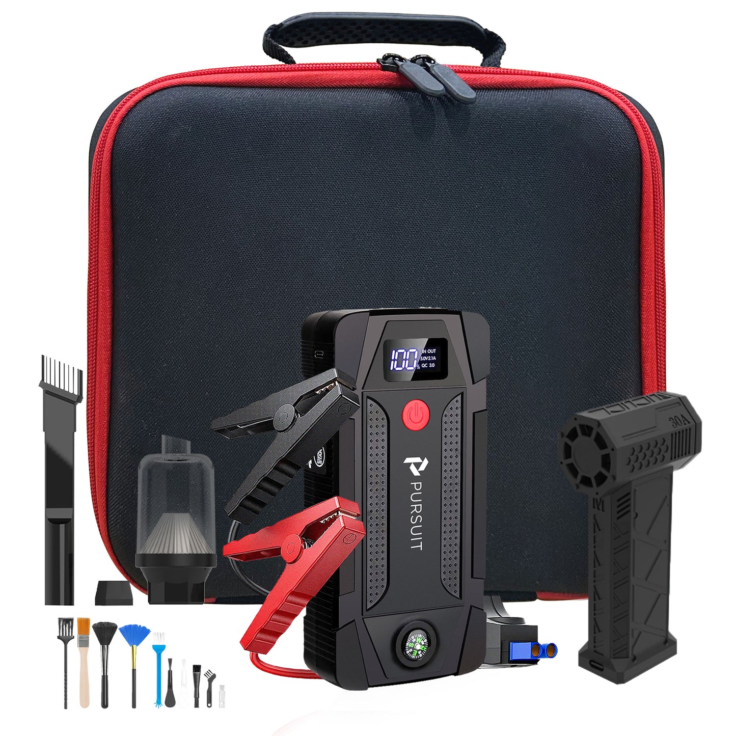 Pursuit Smart Jump Starter & Power Bank + High-Speed Turbo Fan/Vacuum – The Ultimate 4-in-1 Roadside & Lifestyle Companion