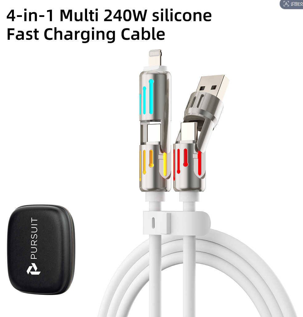 PURSUIT 4-in-1 240W SuperFast Charging Cable: MFi/PPS Certified, Military-Grade Durability, & Travel-Ready Design