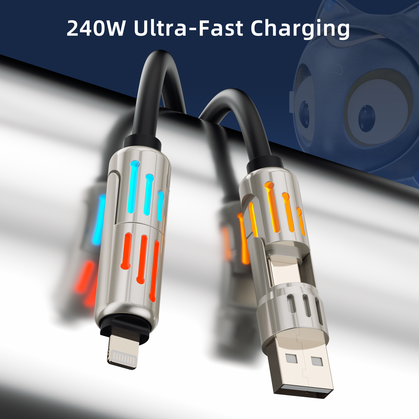 PURSUIT 4-in-1 240W SuperFast Charging Cable: MFi/PPS Certified, Military-Grade Durability, & Travel-Ready Design