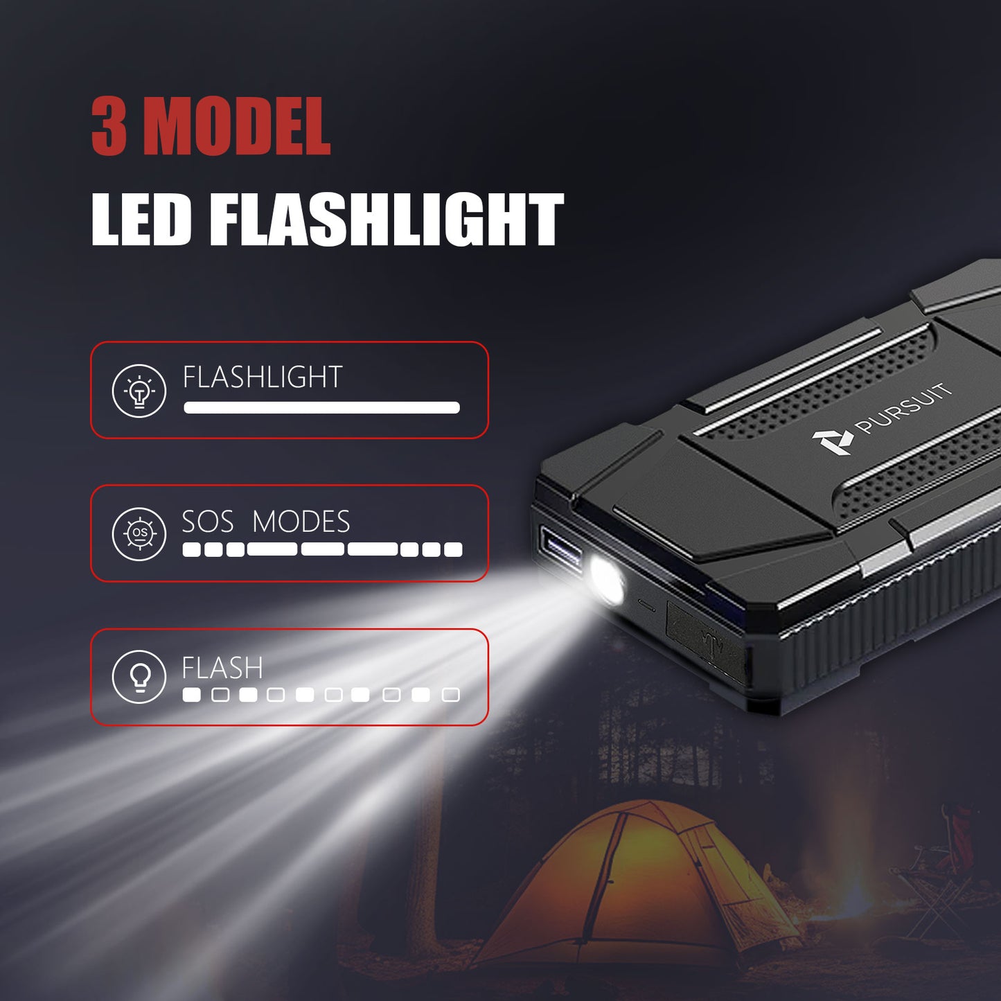 Pursuit 800A Portable UltraSafe Smart Jump Starter & Power Bank with Emergency Multi-mode Flashlight