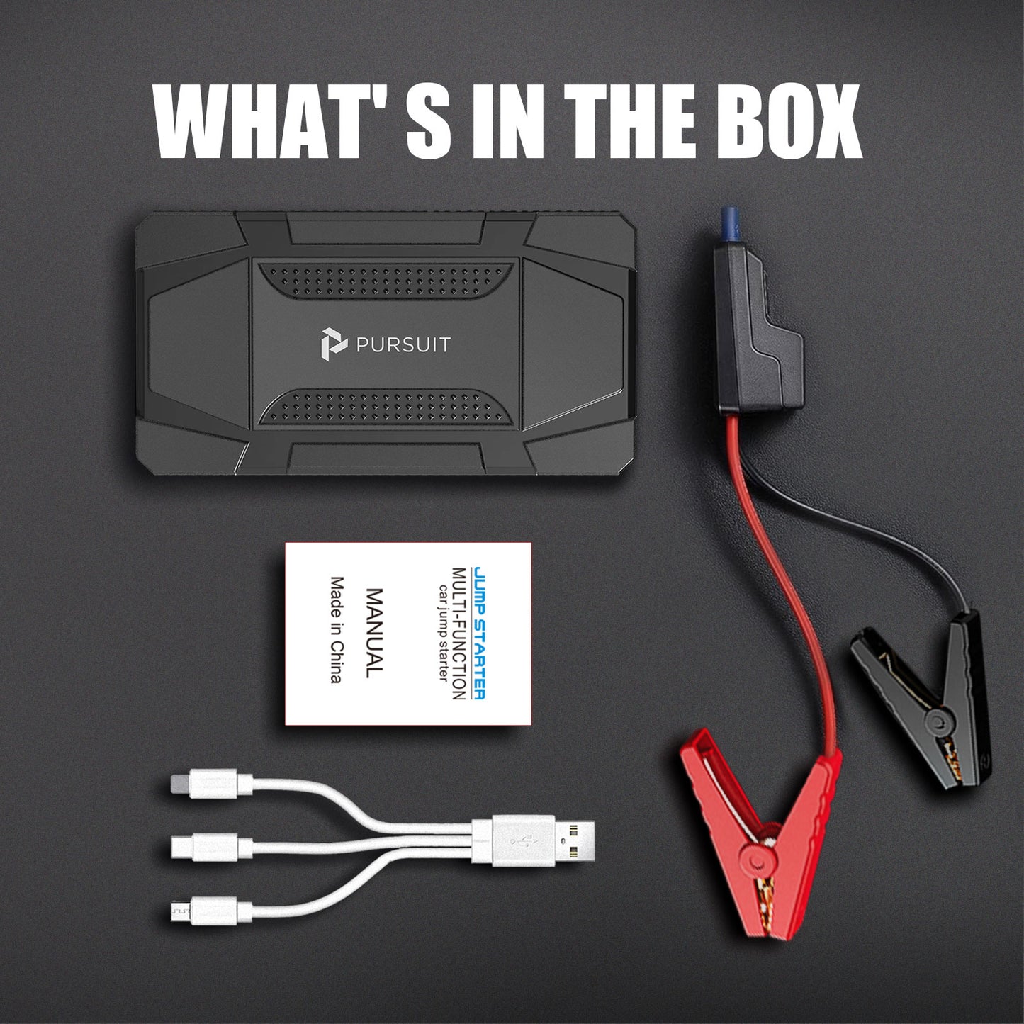 Pursuit 800A Portable UltraSafe Smart Jump Starter & Power Bank with Emergency Multi-mode Flashlight