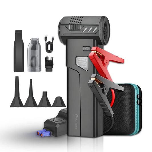 5-in-1 Jump Starter with Air Duster, Portable Vacuum, 2000A Car Battery Booster, Air Inflator/Deflator, 8000mAh Power Bank - 130000RPM Blower Fan Multi-Function Emergency Tool for Car &amp; Outdoor Use