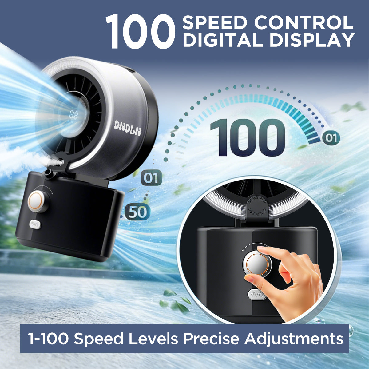 Portable Misting Fan, Clip-On or Flexible Tripod Personal Cooling Fan, Fine Mist Cools Air up to 15°F, 100 Speed Levels, Rechargeable Fan for Strollers, Golf Carts & Desktop Use