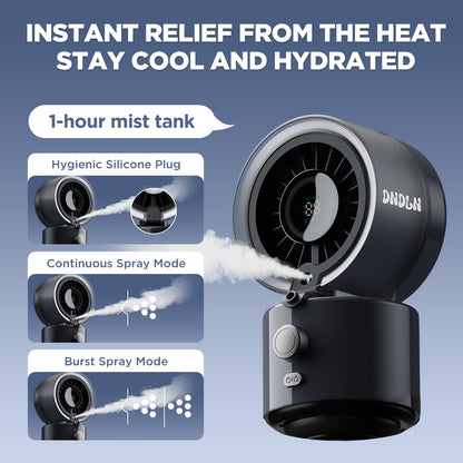 Portable Misting Fan, Clip-On or Flexible Tripod Personal Cooling Fan, Fine Mist Cools Air up to 15°F, 100 Speed Levels, Rechargeable Fan for Strollers, Golf Carts & Desktop Use