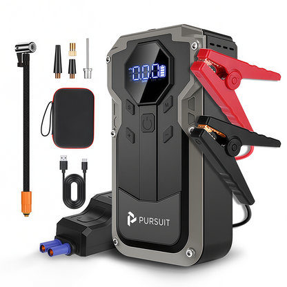 Jump Starter with Air Compressor, 2000A Peak Car Battery Booster(8L Gas/6L Diesel), 150PSI Tire Inflator Portable 12V Jump Box Car Battery Jumper Starter with Jumper Cable, LED Lights, LCD Display