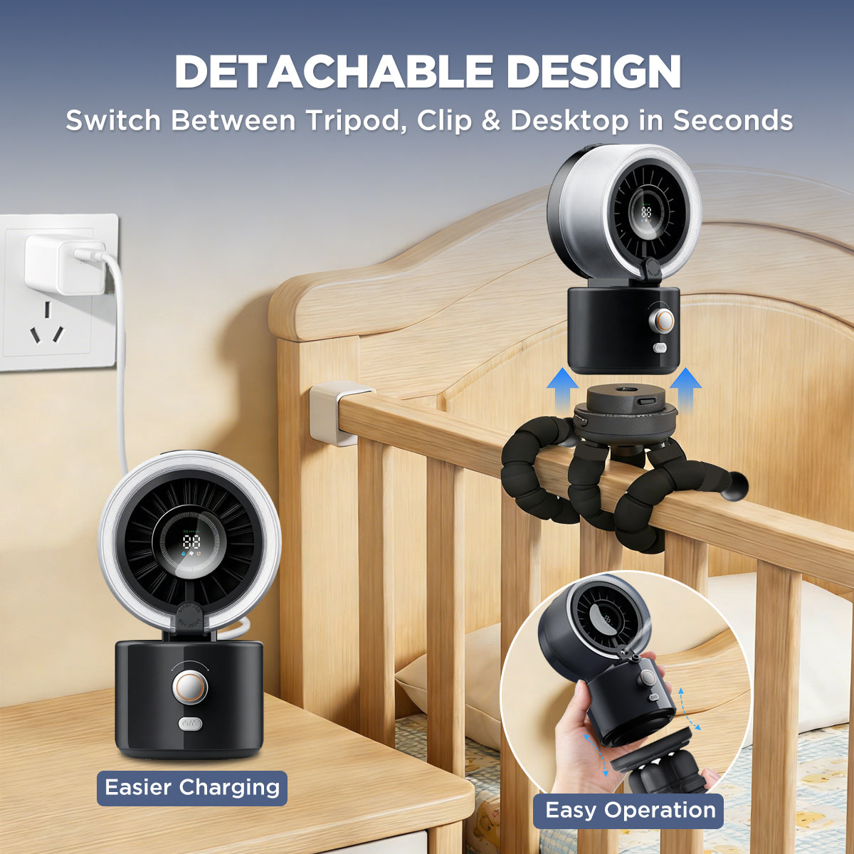 Portable Misting Fan, Clip-On or Flexible Tripod Personal Cooling Fan, Fine Mist Cools Air up to 15°F, 100 Speed Levels, Rechargeable Fan for Strollers, Golf Carts & Desktop Use