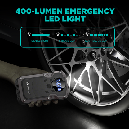 Jump Starter with Air Compressor, 2000A Peak Car Battery Booster(8L Gas/6L Diesel), 150PSI Tire Inflator Portable 12V Jump Box Car Battery Jumper Starter with Jumper Cable, LED Lights, LCD Display