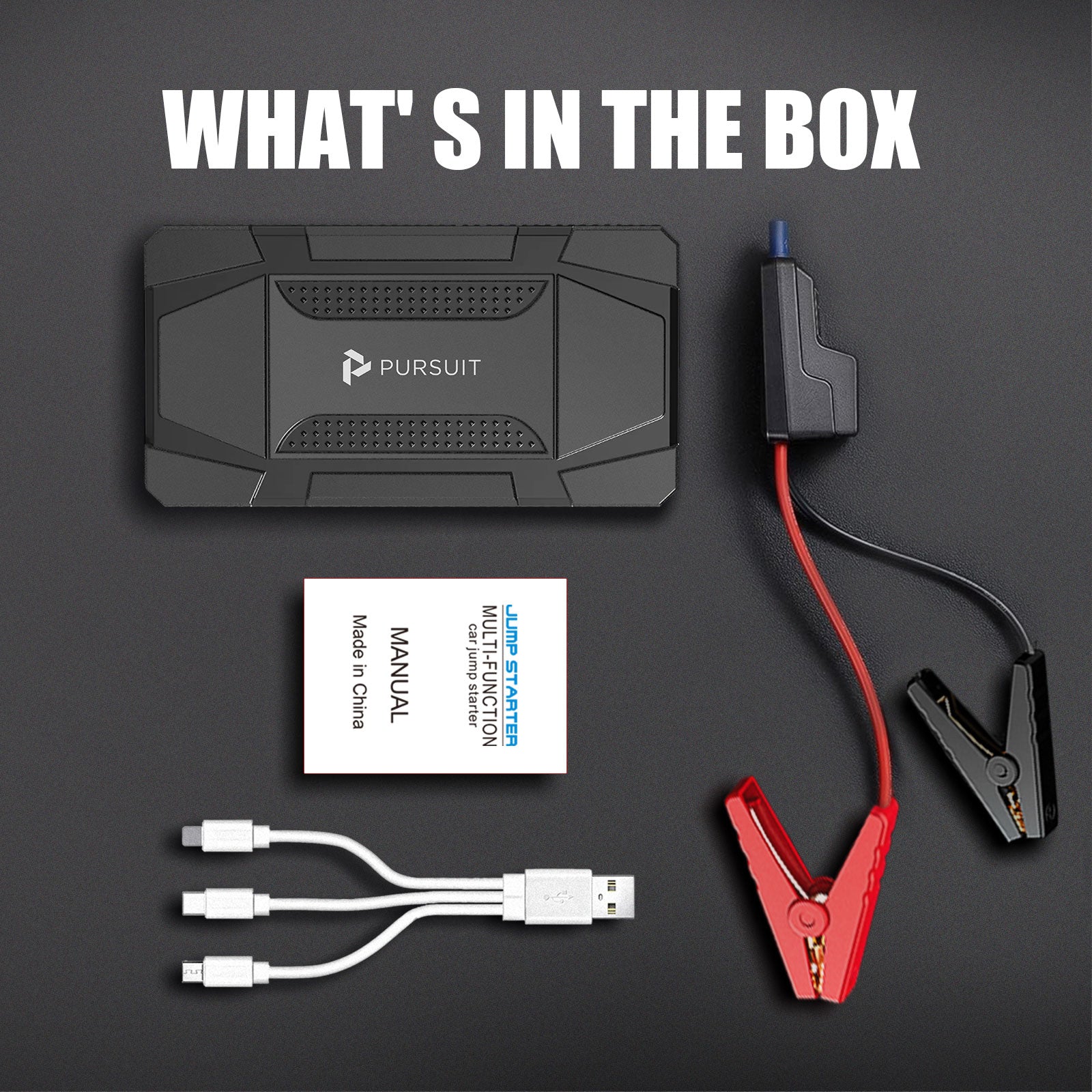 Pursuit 800A Car Jump Starter, 12V Battery Booster Pack, Portable Power Bank with LED Flashlight, Suitable for 5.0L Gas 2.0L Diesel Pursuit 800A Car Jump Starter, 12V Battery Booster Pack, Portable Power Bank with LED Flashlight, Suitable for 5.0L Gas 2.0L Diesel